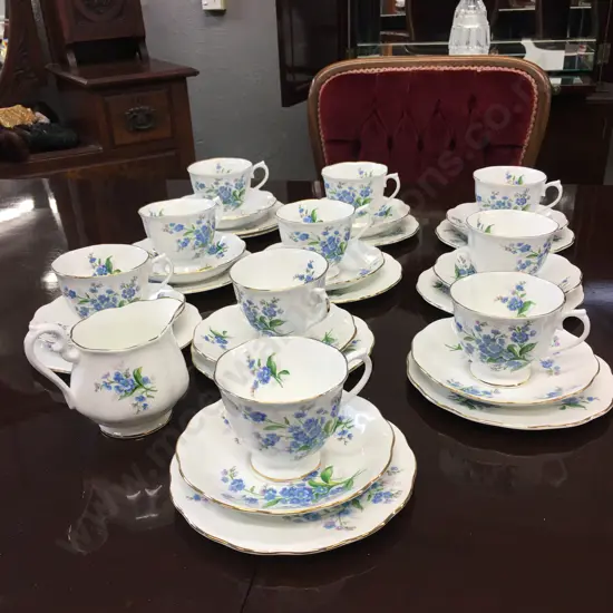 Vintage Royal Albert Forget-Me-Not Countess Trios x 10 With Creamer & Side Plate