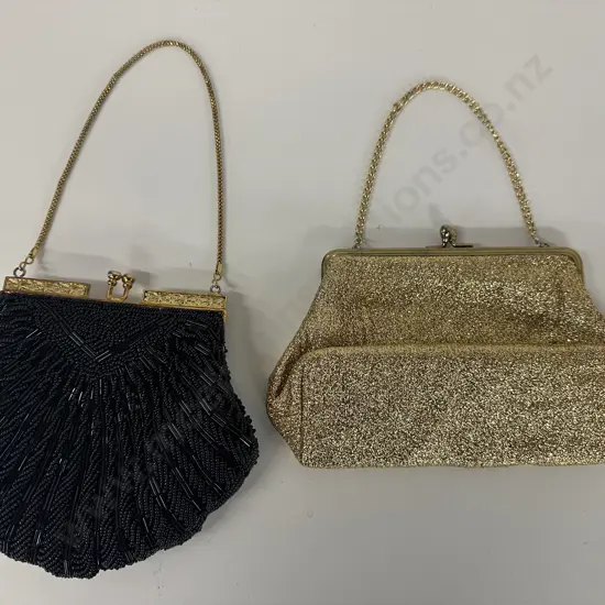 Vintage Black Beaded Purse & Vintage Gold Purse