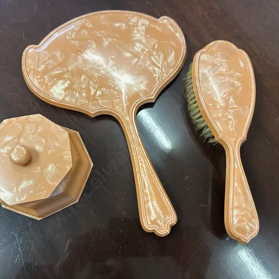 Vintage Dressing Table Set - Brush, Mirror & Lidded Dish