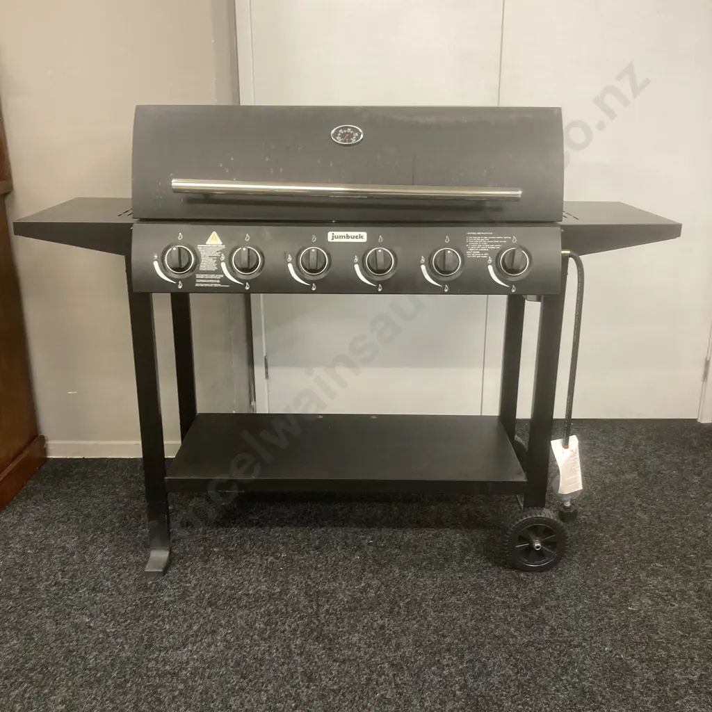 Jumbuck 6 Burner Hooded BBQ With Cover (Very Little Use) & BBQ Tools Image 1++