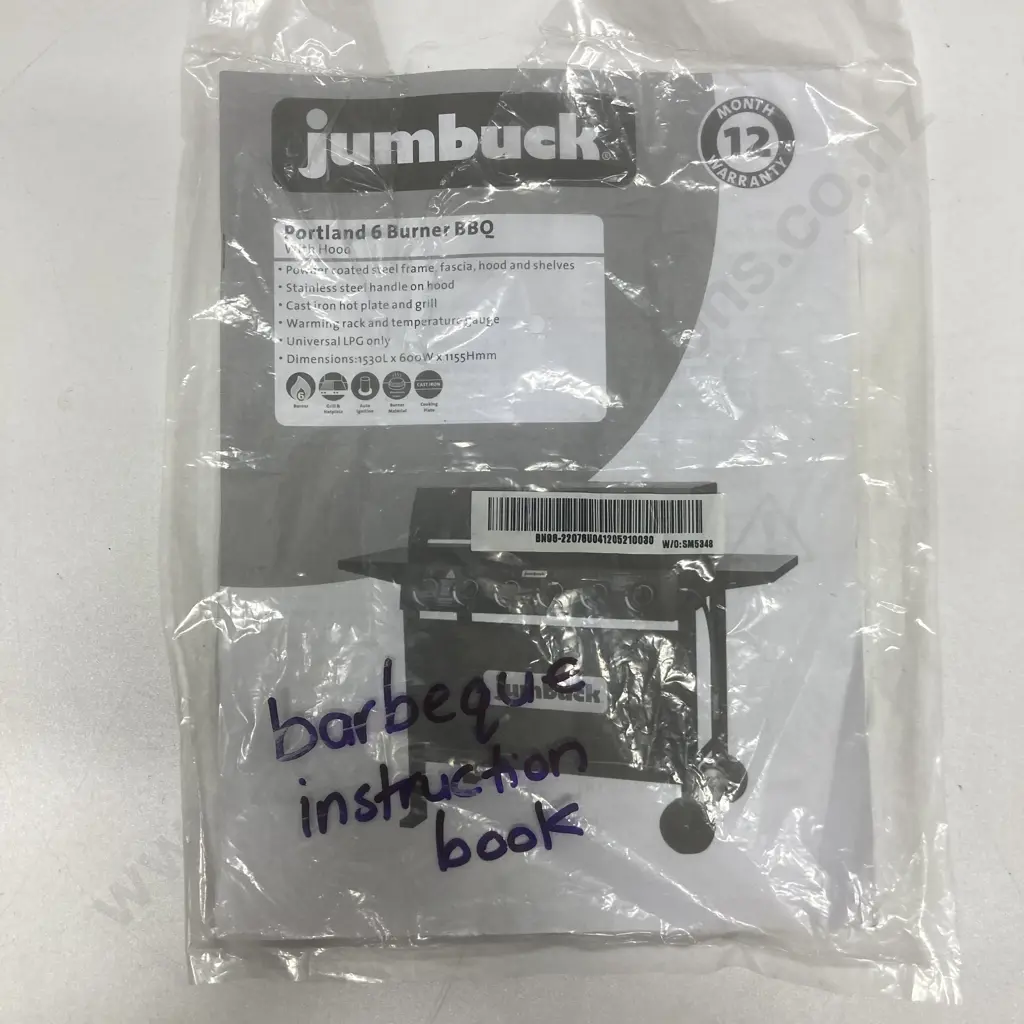 Jumbuck 6 Burner Hooded BBQ With Cover (Very Little Use) & BBQ Tools Image 1++