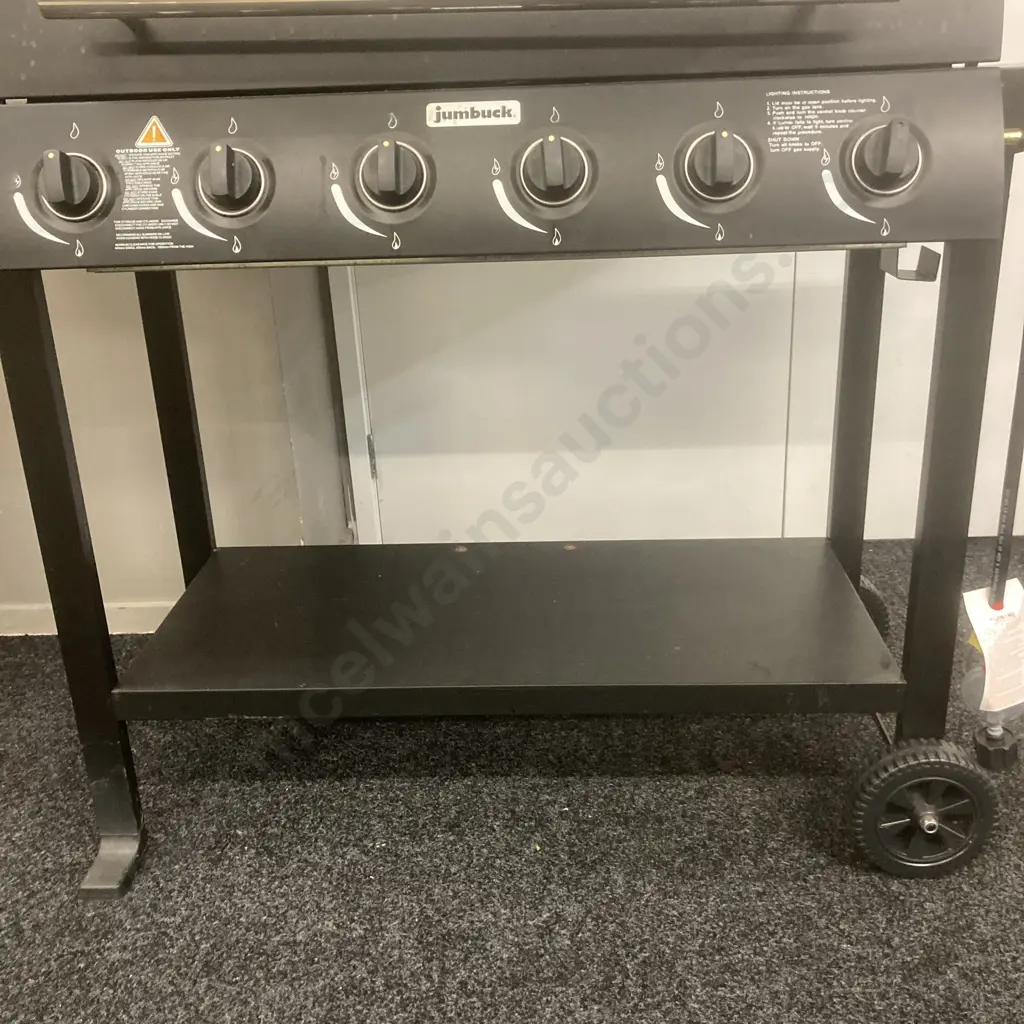 Jumbuck 6 Burner Hooded BBQ With Cover (Very Little Use) & BBQ Tools Image 1++
