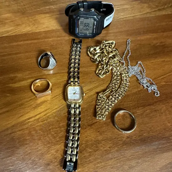 Aureole Ladies Watch, Assorted Gold & Silver Coloured Jewellery& Black Casio Digital Watch