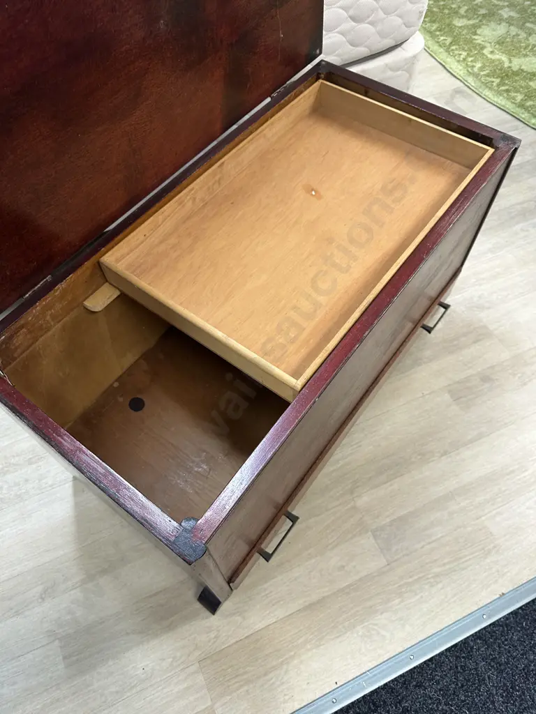 Vintage 1940s Stained Oak Glory Box With Inner Tray & Drawer In Base Image 1++