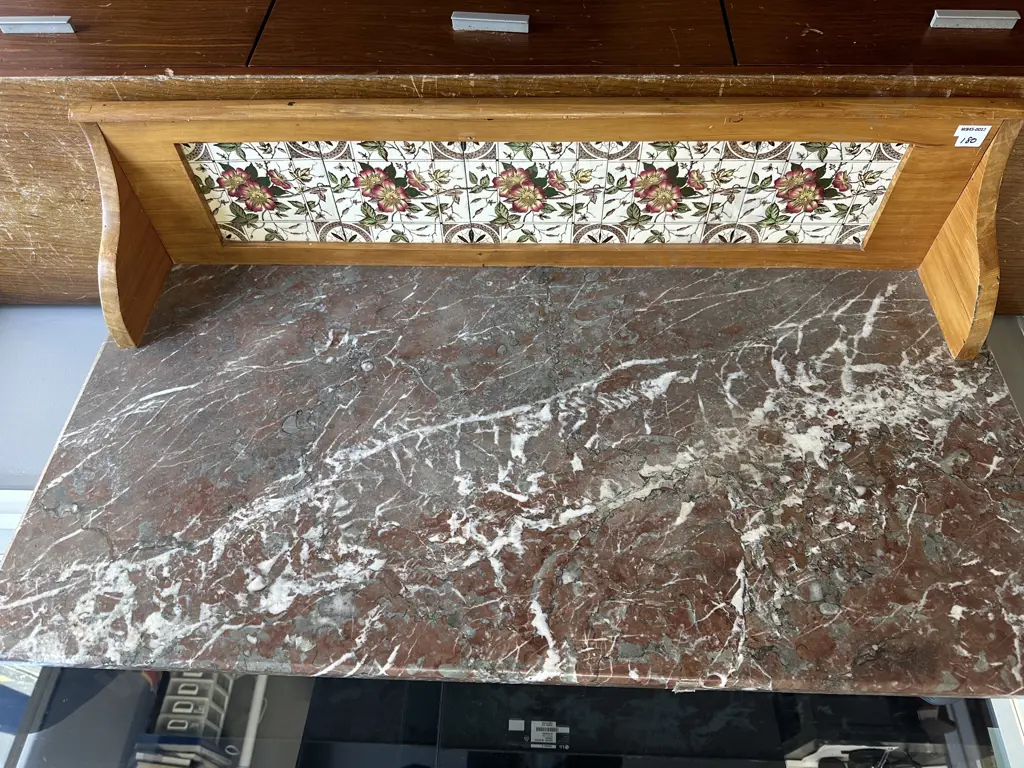 Solid Marble Washstand Top With Tiled Upstand Image 1++