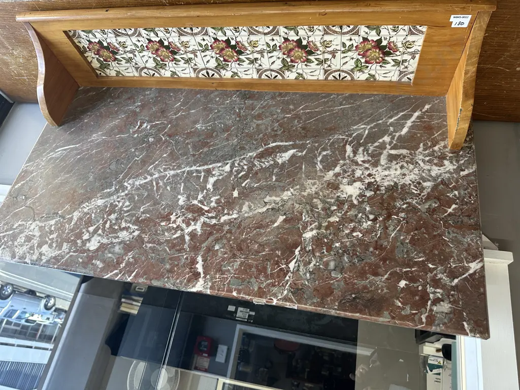 Solid Marble Washstand Top With Tiled Upstand Image 1++