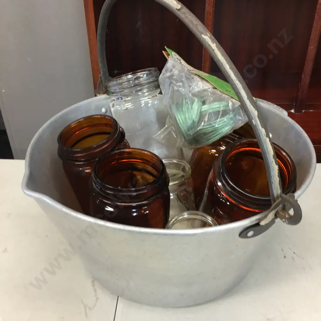 Vintage Aluminum Preserving Pan & Assorted Agee Jars Image 1++