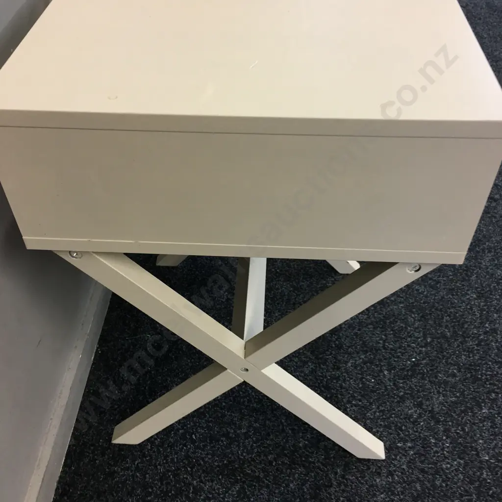 Pair Of Bedside Cabinets Painted Cream Cross Base With Single Drawer Image 1++