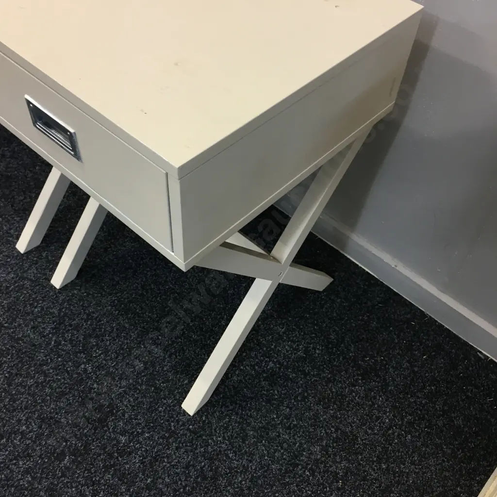 Pair Of Bedside Cabinets Painted Cream Cross Base With Single Drawer Image 1++