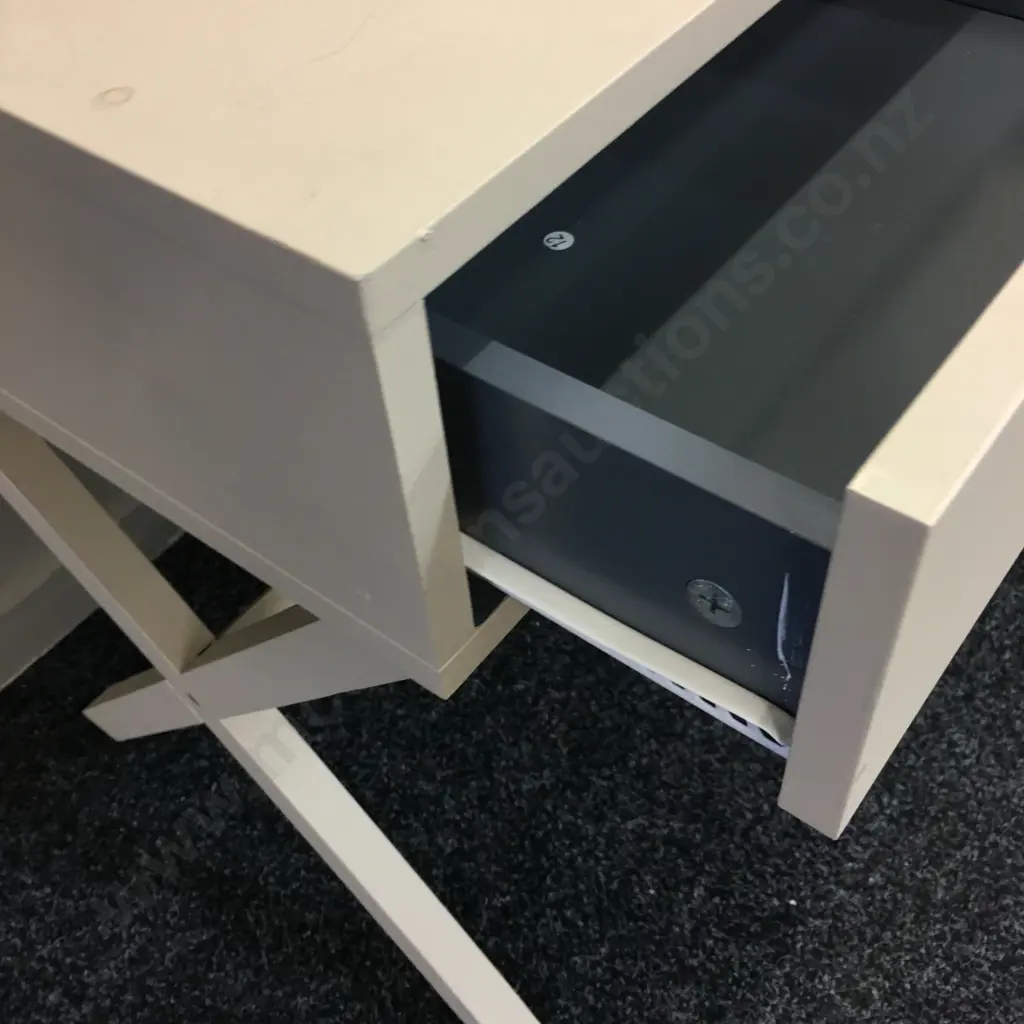 Pair Of Bedside Cabinets Painted Cream Cross Base With Single Drawer Image 1++