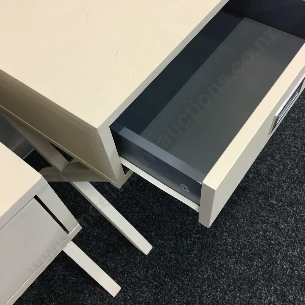 Pair Of Bedside Cabinets Painted Cream Cross Base With Single Drawer Image 1++