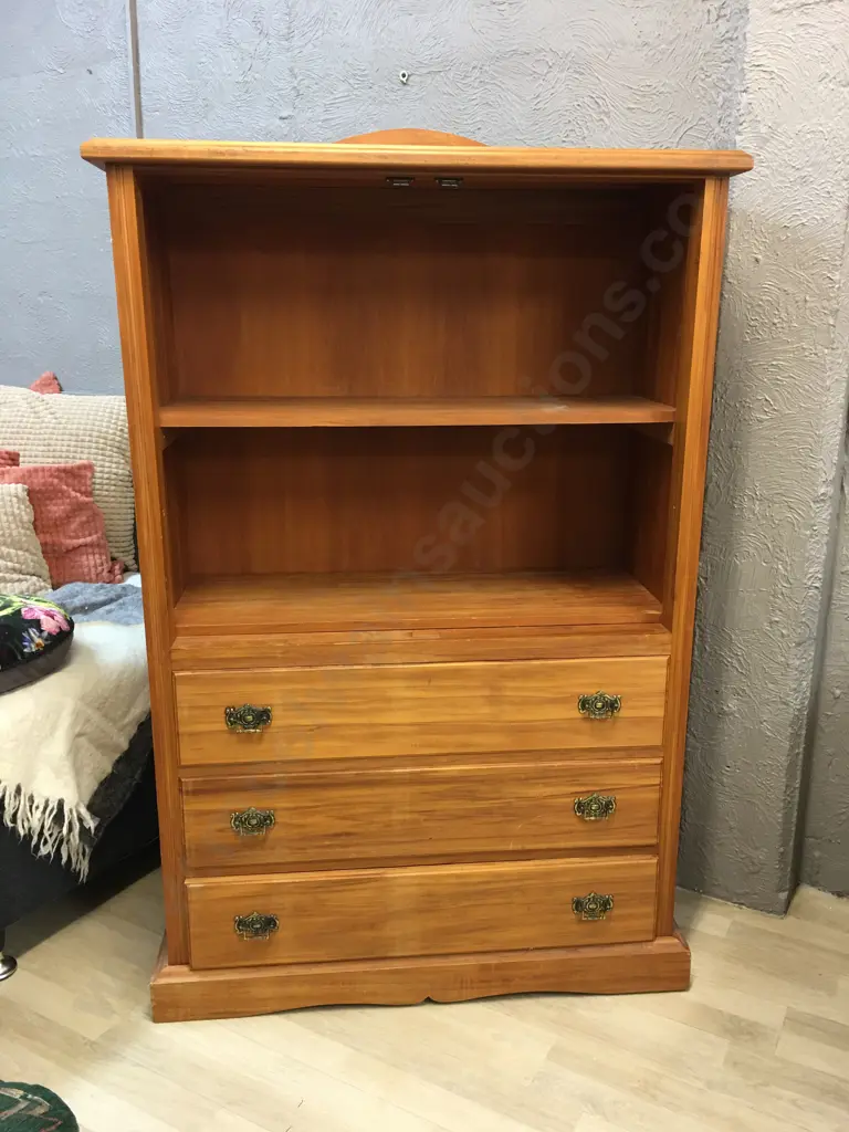 Solid Rimu Wall Unit, 3 Drawers, 2 Adjustable Shelves, H160 W101 D43cm Image 1++