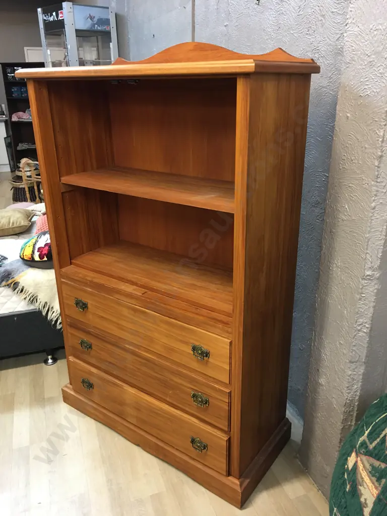 Solid Rimu Wall Unit, 3 Drawers, 2 Adjustable Shelves, H160 W101 D43cm Image 1++