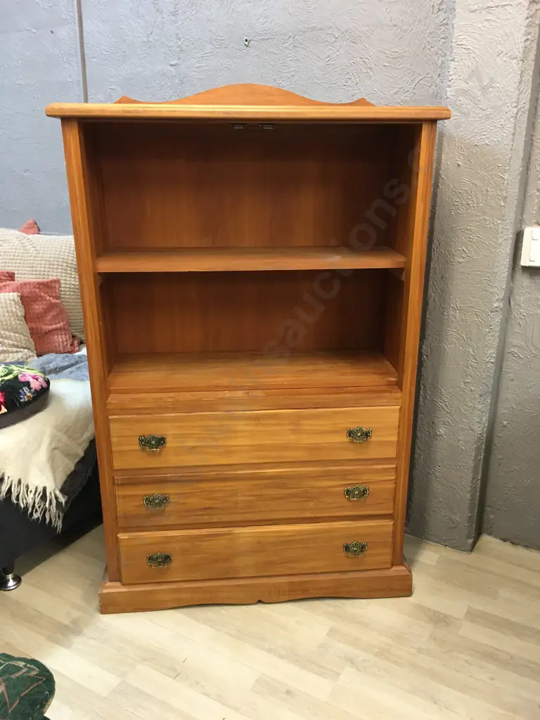 Solid Rimu Wall Unit, 3 Drawers, 2 Adjustable Shelves, H160 W101 D43cm Image 1++