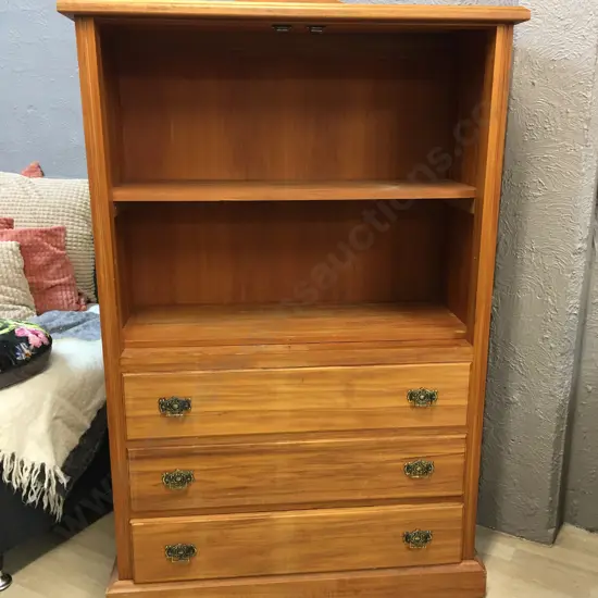 Solid Rimu Wall Unit, 3 Drawers, 2 Adjustable Shelves, H160 W101 D43cm