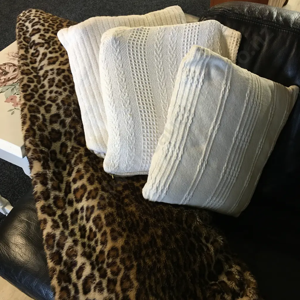 Animal Print Throw & Cream Cushions Image 1++