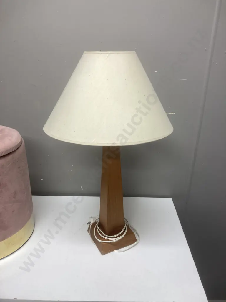 Table Lamp With Wooden Base & Pink & Gold Ottoman With Storage Image 1++