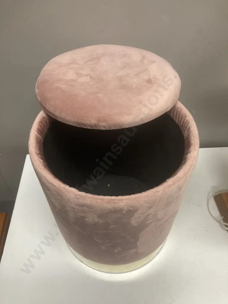 Table Lamp With Wooden Base & Pink & Gold Ottoman With Storage Image 1++