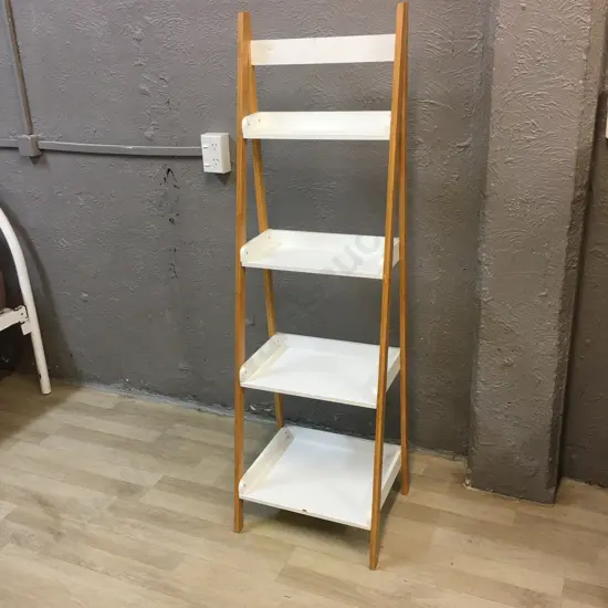 White & Timber 4 Tier Angled Storage Rack, H140 W43 D35cm
