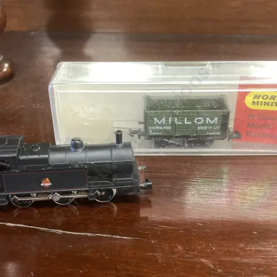 Minitrix N205 N Gauge 0-6-0 No.47313 in British Railways Black & Boxed N512 8-Plank Open Wagon - 'Millom Co-op'