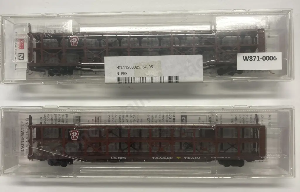 Pair of Boxed Micro-Trains Line 112030.1 Pennsylvania 89' Tri-Level Open Side Auto Rack Car KTTX 901496 Image 1++