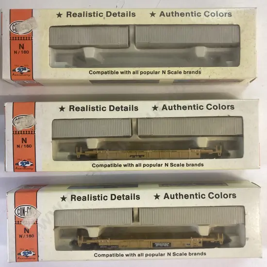 Con-Cor N Scale Twin Stack Container Car 001-603100 x 2, Boxed With An Extra Pair of Containers In Box