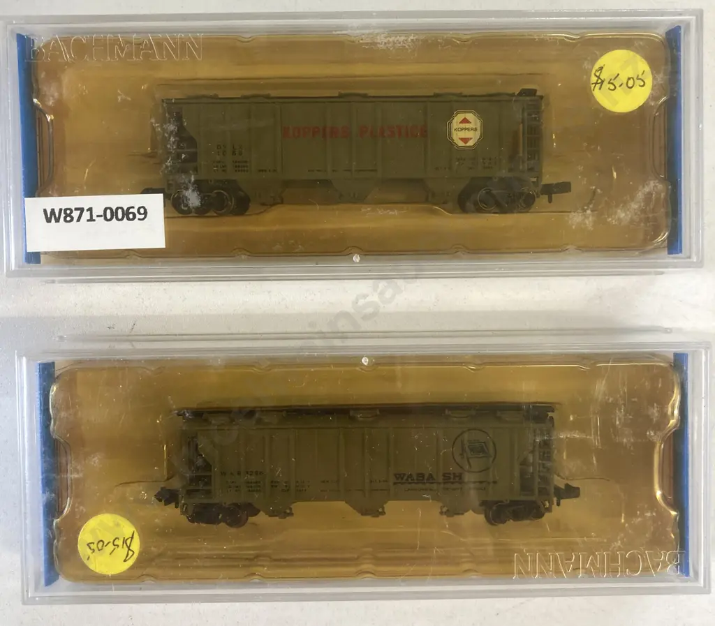 N Scale Bachmann Silver Series PS 2 Covered Hoppers #73893 Koppers Plastic & #73897 Wabash, Boxed Image 1++