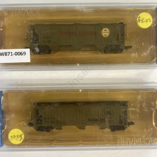 N Scale Bachmann Silver Series PS 2 Covered Hoppers #73893 Koppers Plastic & #73897 Wabash, Boxed