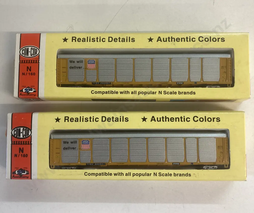 Con-Cor N Scale Tri Level Auto Rack Car Union Pacific #2 0001-603028 x 2, Boxed Image 1++