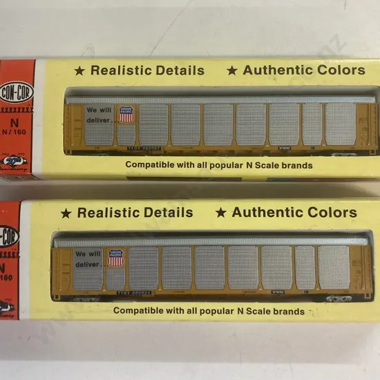 Con-Cor N Scale Tri Level Auto Rack Car Union Pacific #2 0001-603028 x 2, Boxed