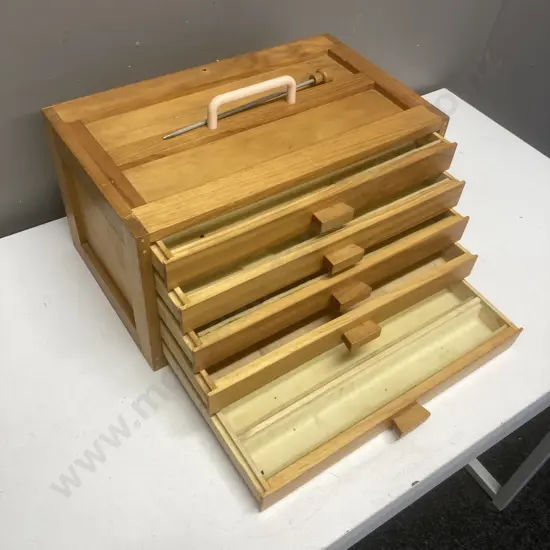 Wooden Case With 5 Drawers, Spacing In Trays Adjusts (Used For N Gauge Railway)