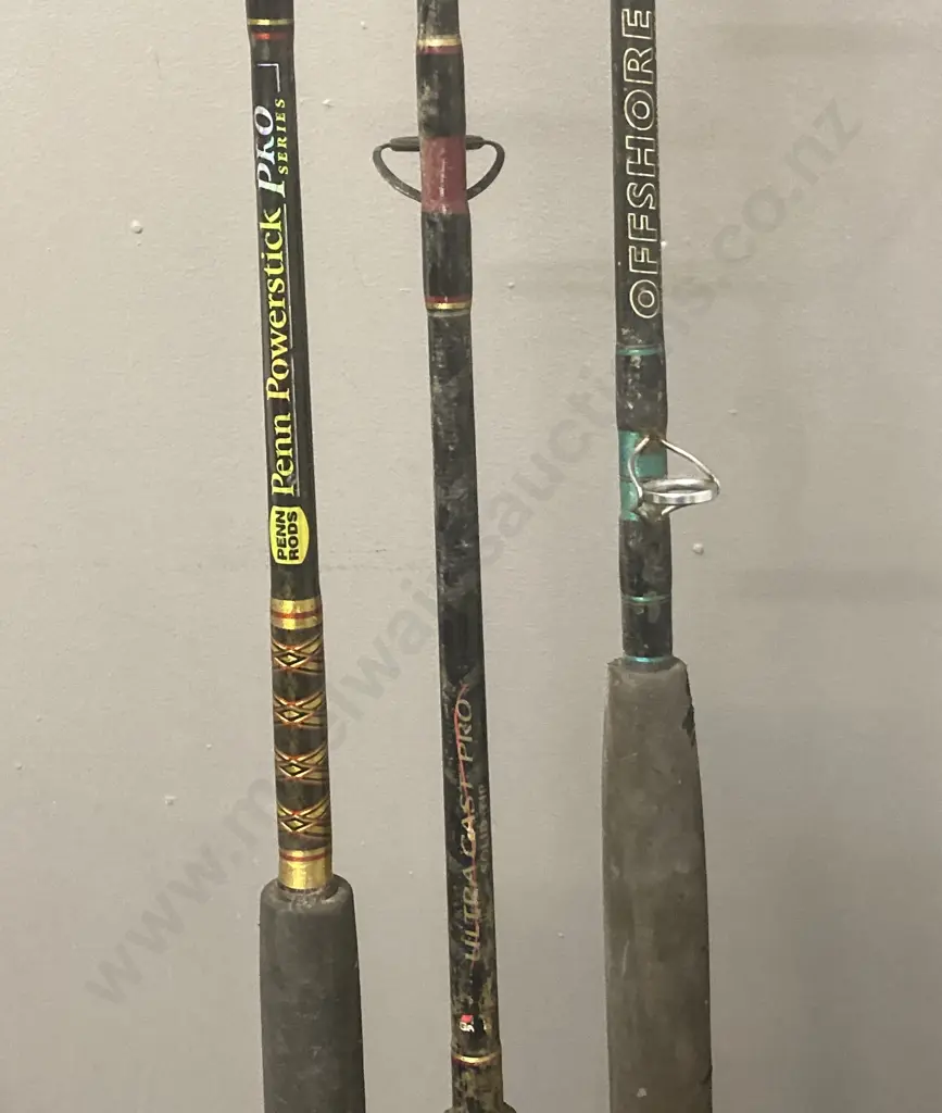 Fishing Rods x 3 - Penn Powerstick Prto 7001 TLBM, Abu Garcia Ultra Cast Pro & Fish City Grand Slam Standup IGFA Image 1++