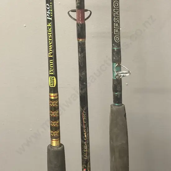 Fishing Rods x 3 - Penn Powerstick Prto 7001 TLBM, Abu Garcia Ultra Cast Pro & Fish City Grand Slam Standup IGFA