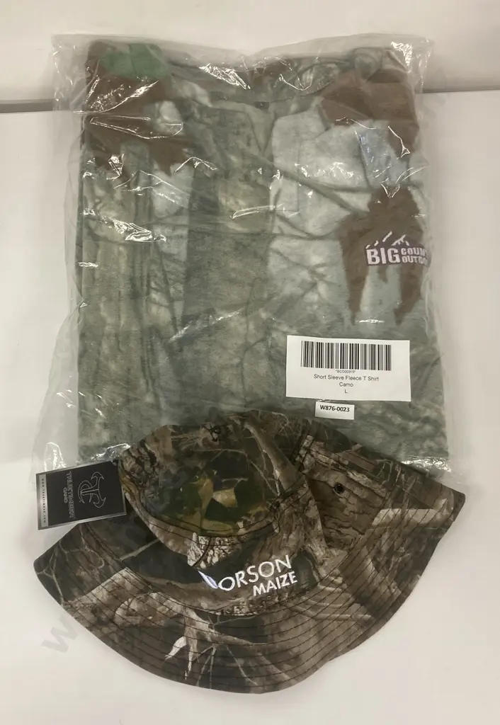 TrueTimber Camo Hat 58cm & Big Country Outdoors Short Sleeve Fleece T-Shirt Camo SzL Image 1++