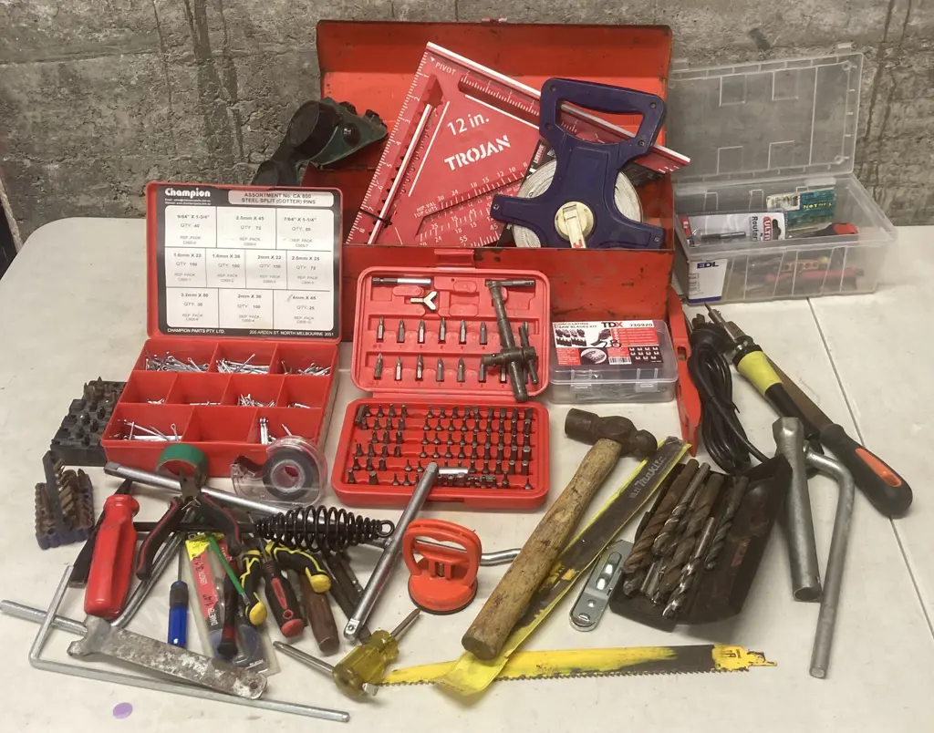 Red Steel Toolbox, Champion Cotter Pin Set, Tools Etc Image 1++