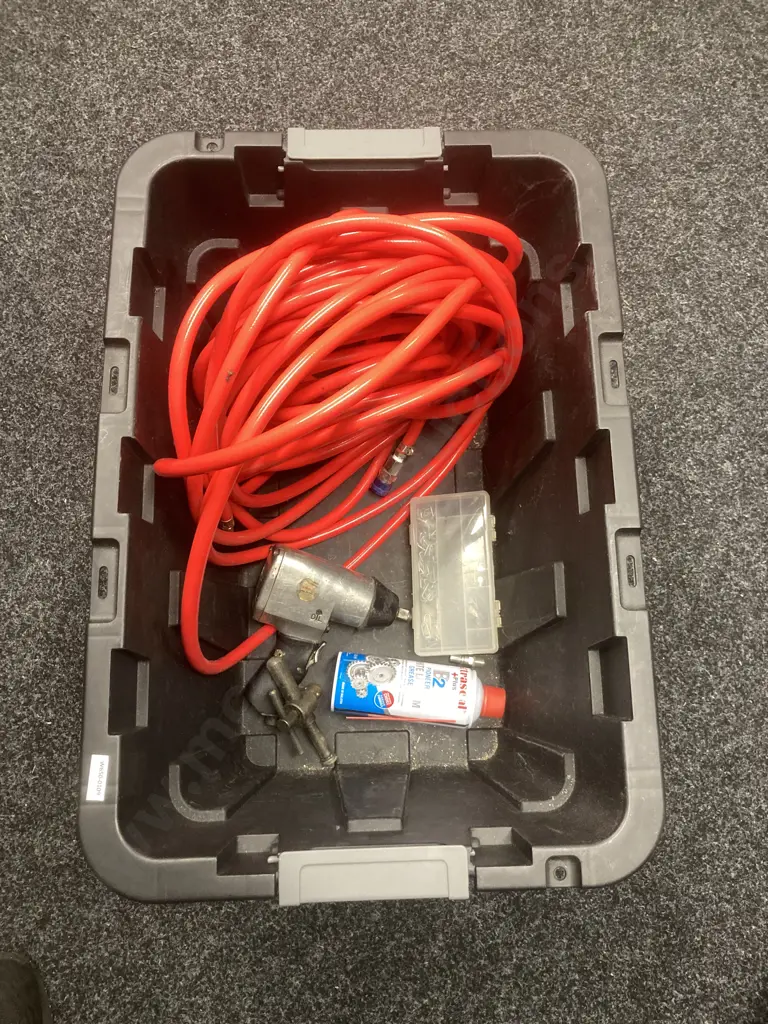 Box Lot Air Hose & Tool, Grease Etc Image 1++