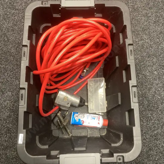 Box Lot Air Hose & Tool, Grease Etc