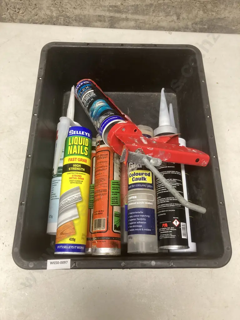 Black Bin Caulk Gun & Assorted Tubes (Unable to Sell Donated) Image 1++