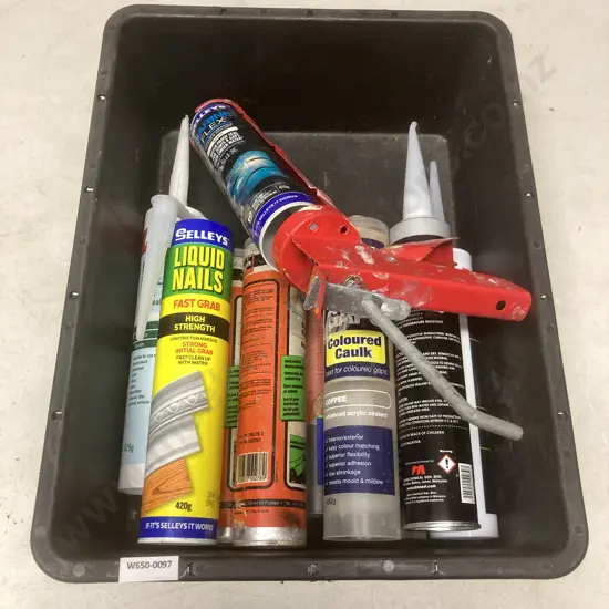 Black Bin Caulk Gun & Assorted Tubes (Unable to Sell Donated)