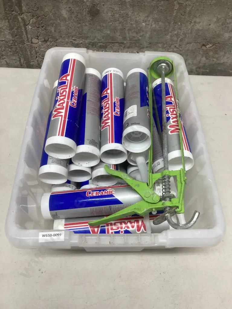 Box lot Assorted Maxisila Ceramic Tubes & Caulk Gun (Unable to Sell, Donated) Image 1++