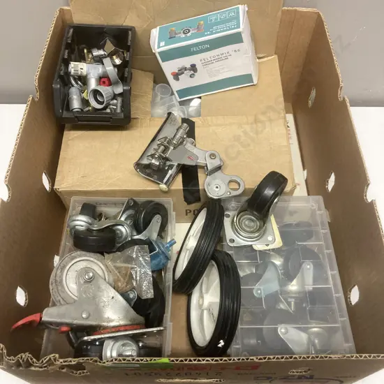Box Lot Castors, Containers, Etc