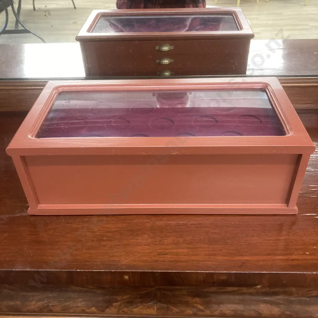 Wooden Coin Display Case, 3 Drawer With Display On Top, H12 W38.5 D20cm Image 1++