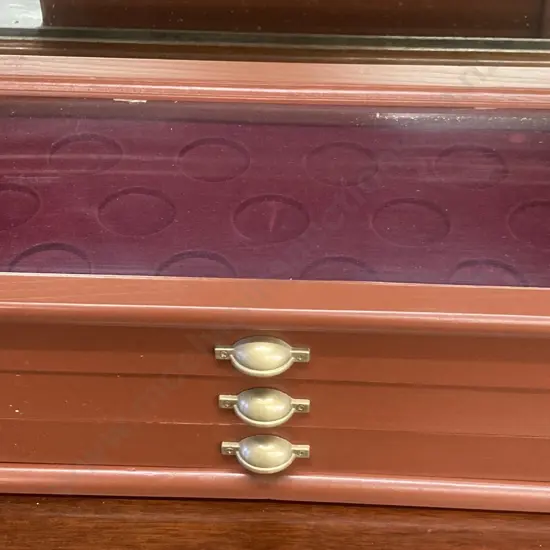 Wooden Coin Display Case, 3 Drawer With Display On Top, H12 W38.5 D20cm