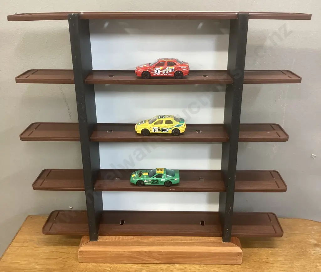 Wood & Plastic Model Display With 3 x Burago Italy 1/43 Diecast Cars Image 1++
