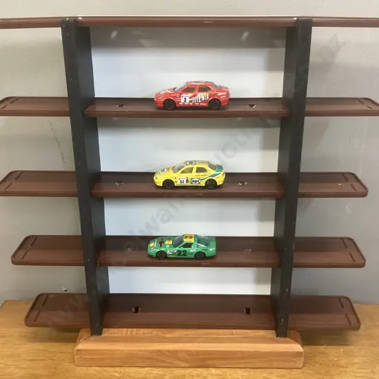 Wood & Plastic Model Display With 3 x Burago Italy 1/43 Diecast Cars