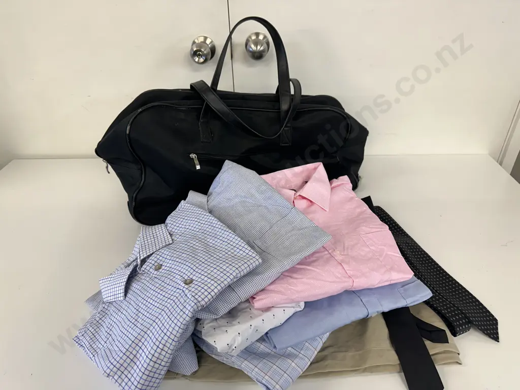 Black Travel Bag & Selection Of Mens Clothing,Vests & Ties Image 1++