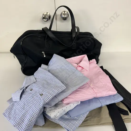 Black Travel Bag & Selection Of Mens Clothing,Vests & Ties