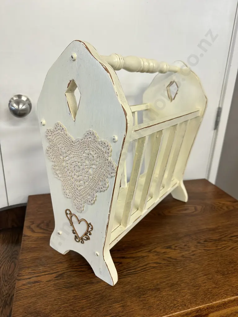Painted Antique Cream Magazine Rack H44, L43cm. Image 1++