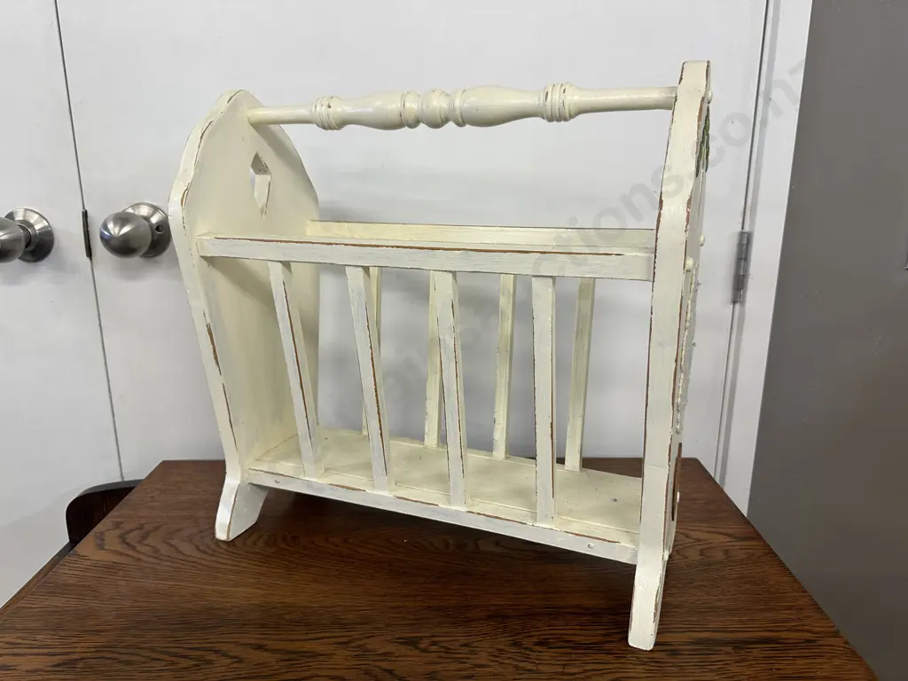 Painted Antique Cream Magazine Rack H44, L43cm. Image 1++