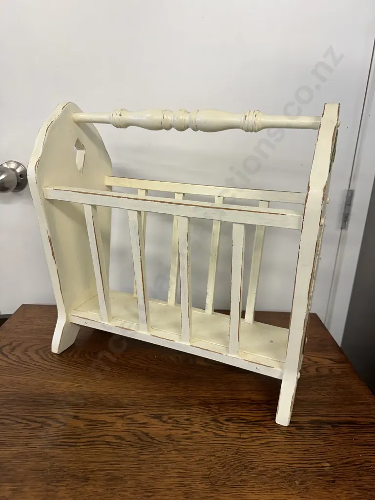 Painted Antique Cream Magazine Rack H44, L43cm. Image 1++